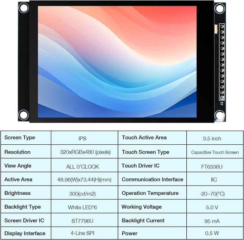 Hosyond وحدة شاشة LCD تعمل باللمس السعوي 3.5 بوصة 320x480 IPS مع وحدة تحكم ST7796U لـ Arduino R3/Mega2560 - Image 3